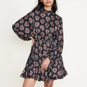 RHODE Caroline Heart Print Mock Neck Mini Dress size S